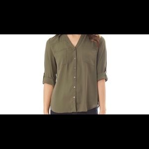 Olive green pull over button down